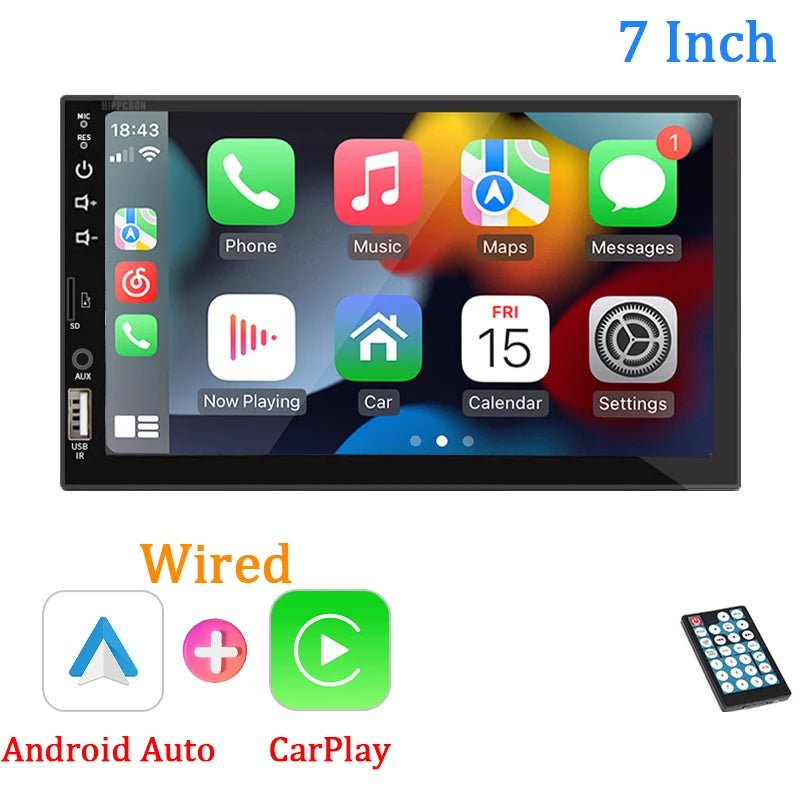 Radio 7 Carplay Android Auto - 1 Din Multimedia Player HD Touch Screen FM Bluetooth MirrorLink
