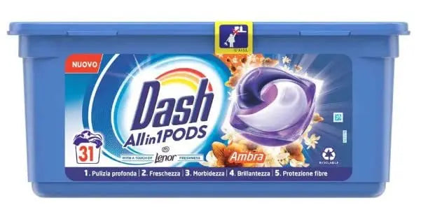 Dash Ecodosi Laundry Detergent Washing Machine All in 1 Amber, 1 Pack of 31 Pods