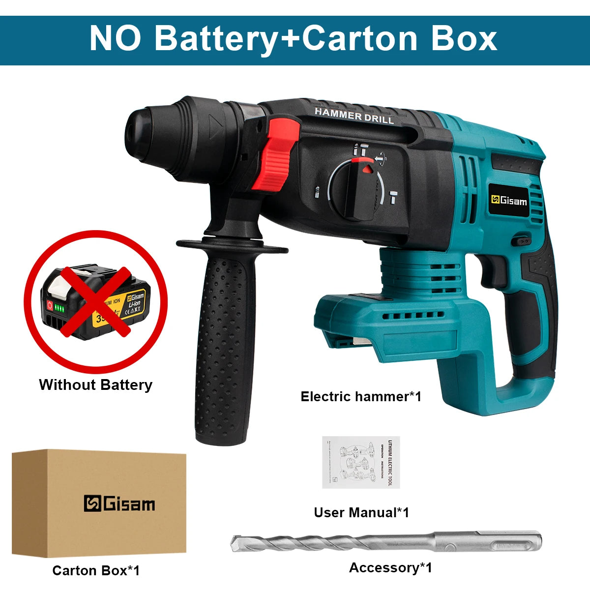 Wiertarka Udarowa Gisam 26mm Brushless - Młot Obrotowy Makita 18V Bezprzewodowa