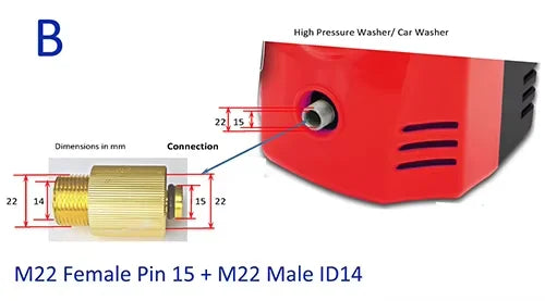 Adapter do Myjki Ciśnieniowej M22 ID14 na M22 ID15 - Złączka Miedziana