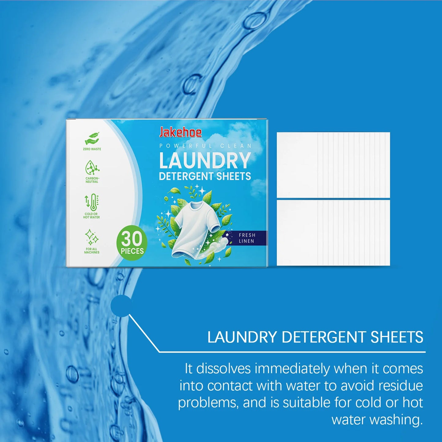 30PCS Laundry Detergent Sheets - Remove Stubborn Stains & Odors - Dissolve Completely - Safe for All Fabrics Including Delicates