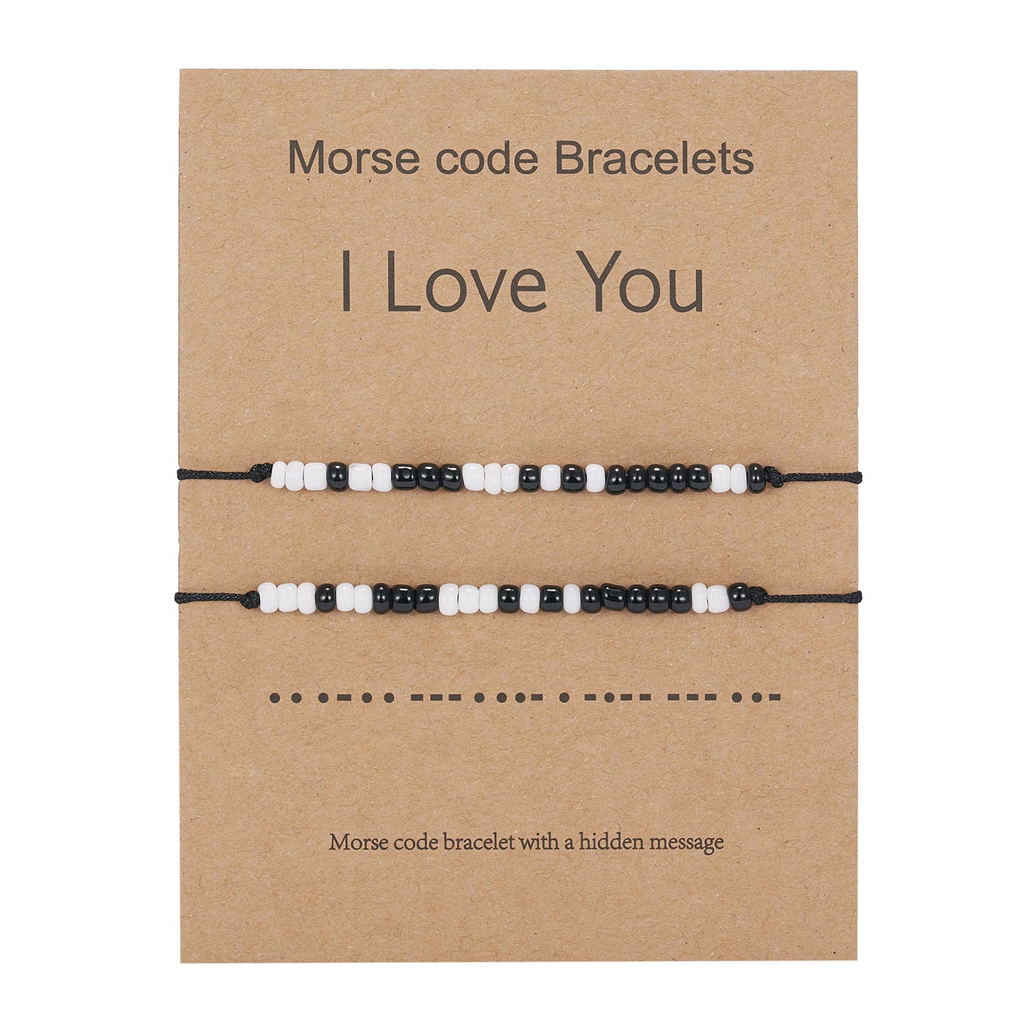 I Love You 2pcs/set Morse Code Black And White Rice Beads Woven Adjustable Couple Bracelets