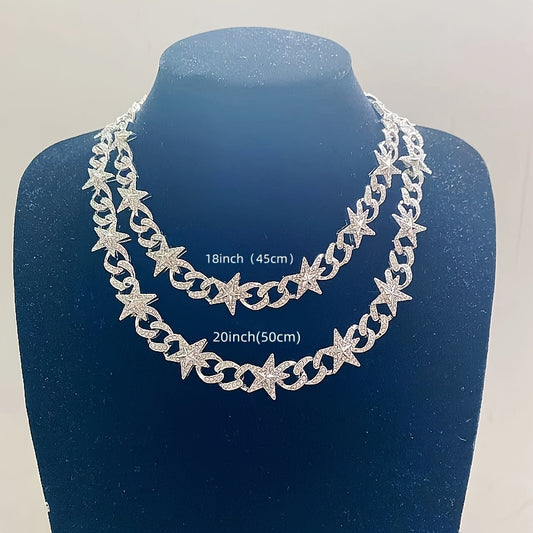 Cuban Hip Hop Hot Artificial Diamond Pentagram Chain Fashion Necklace