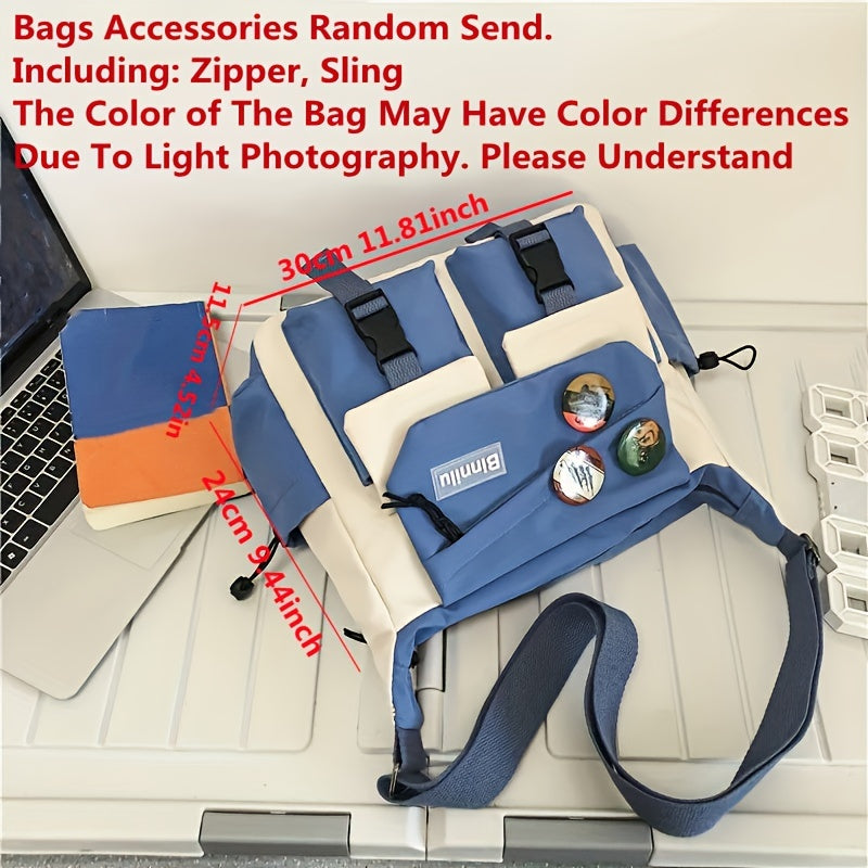 1pc Nylon Handbag Shoulder Bag Large Capacity Messenger Bag, Men's Messenger Bag Student School Bag