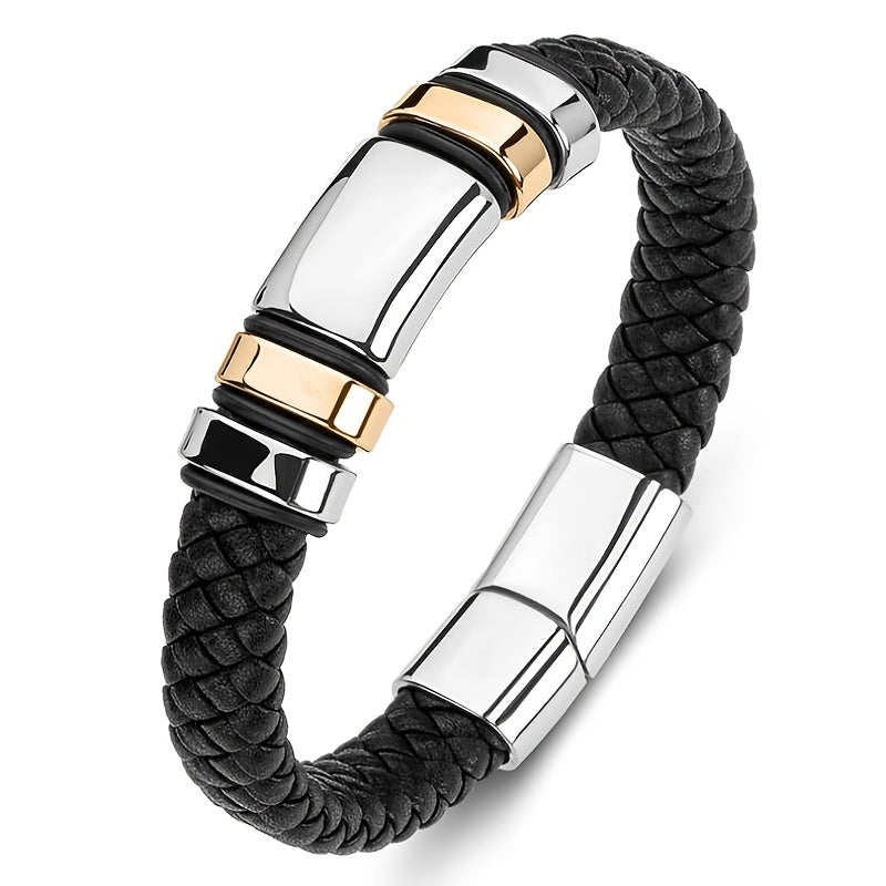 New Fashion Men's Personality Creative Design Faux Leather Glossy Four Ring Bracelet Hip Hop Trend Jewelry