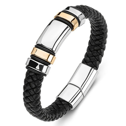 New Fashion Men's Personality Creative Design Faux Leather Glossy Four Ring Bracelet Hip Hop Trend Jewelry