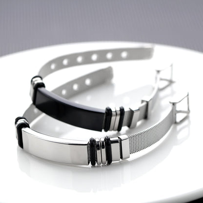 European and American Style Titanium Stainless Steel Bracelet with Stainless Steel Mesh Band, Unisex Jewelry