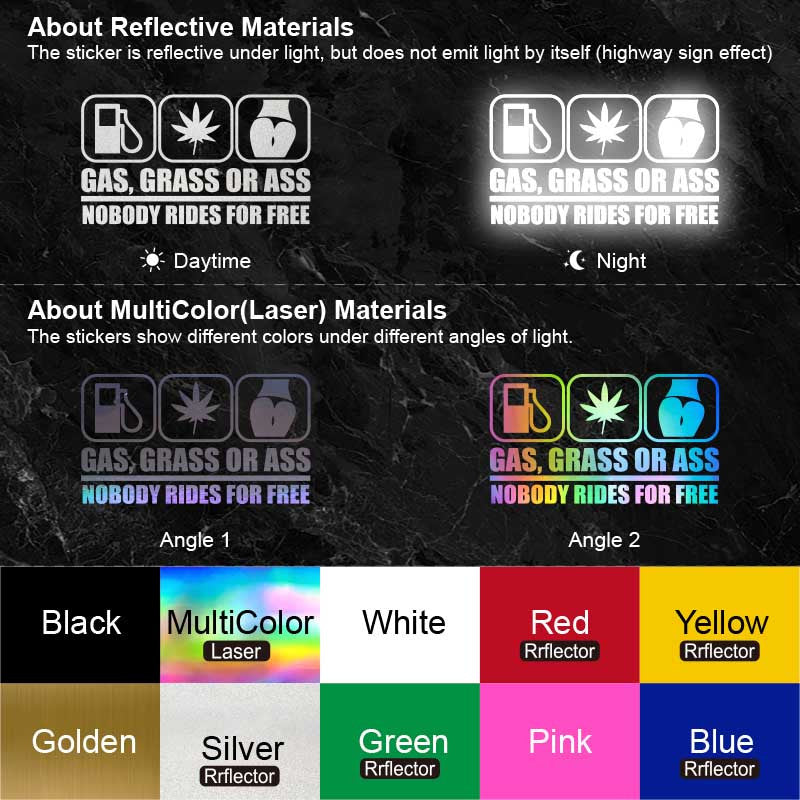 "GAS, CRASS OR ASS NOBODY RIDES FOR FREE" Car Stickers Automobile Trucks Windows Bumper Car Accessories Waterproof Viny Decal