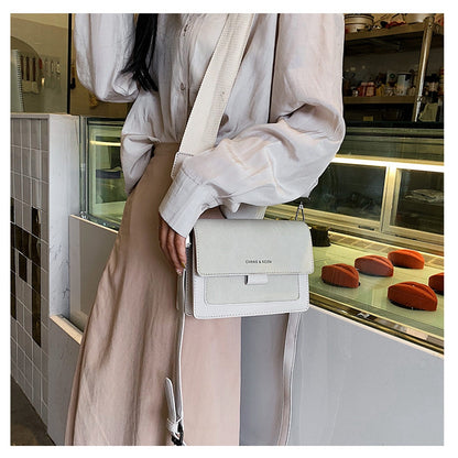 Everyday Comfort Beige Designer Women’s Handbag - Stylish Synthetic Leather Handbag with Adjustable Crossbody Strap, Compact Square Flap & Detachable Purse Charm, Vintage Handbag