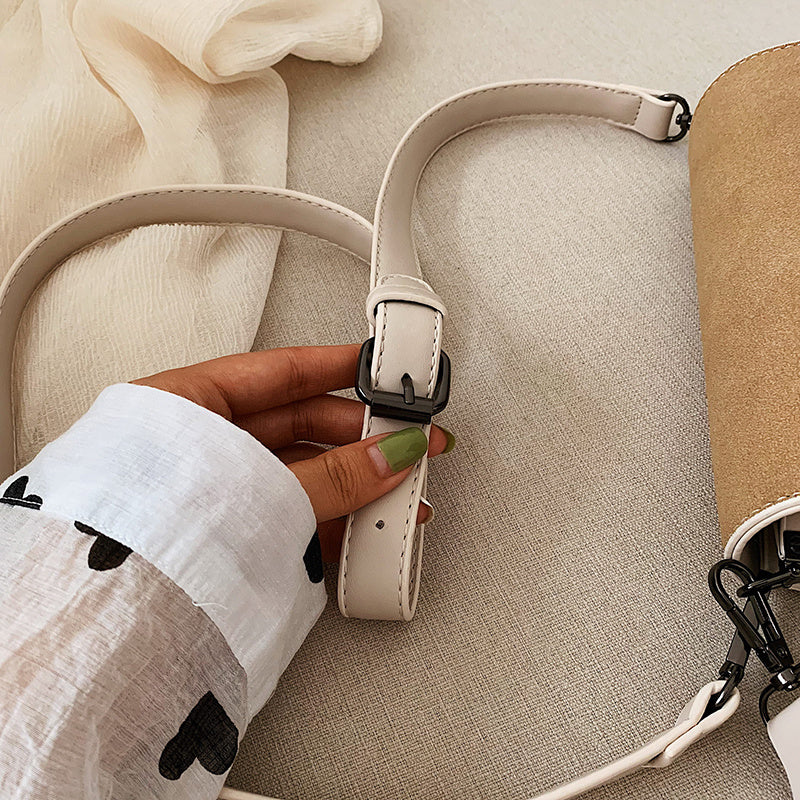 Everyday Comfort Beige Designer Women’s Handbag - Stylish Synthetic Leather Handbag with Adjustable Crossbody Strap, Compact Square Flap & Detachable Purse Charm, Vintage Handbag