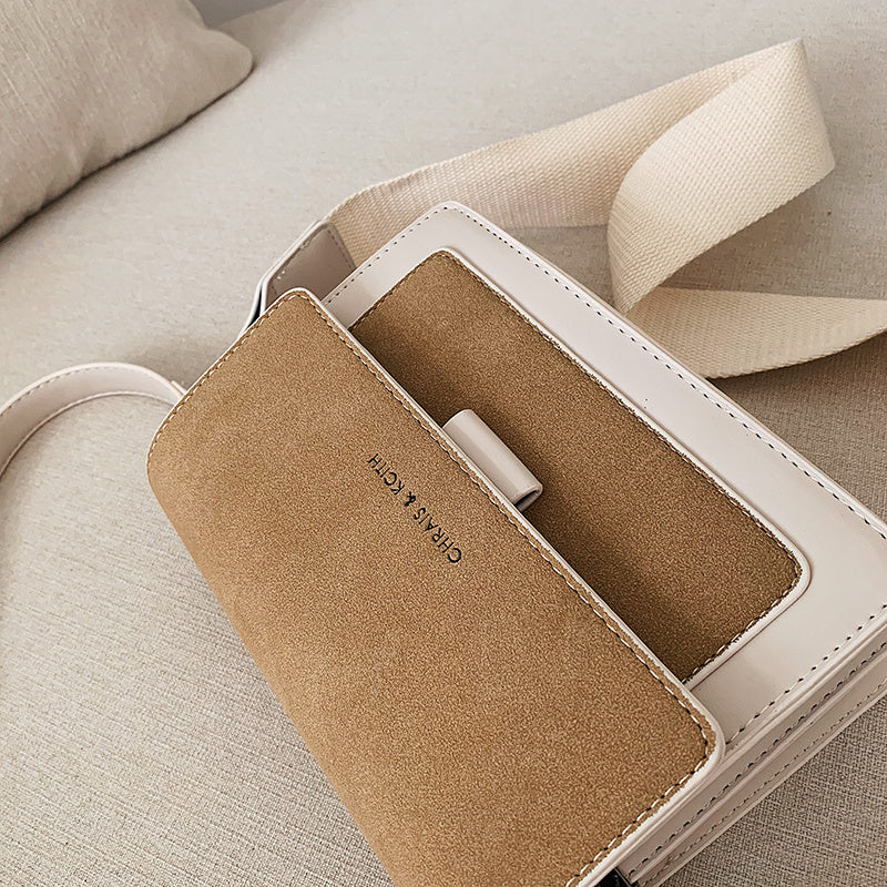 Everyday Comfort Beige Designer Women’s Handbag - Stylish Synthetic Leather Handbag with Adjustable Crossbody Strap, Compact Square Flap & Detachable Purse Charm, Vintage Handbag