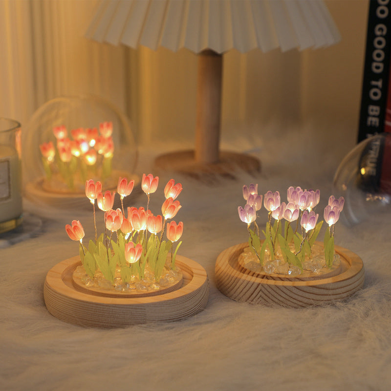 1pc Tulips Gifts For Women Flower Gifts For Her Gifts For Women Birthday Xmas Gift For Mom, Artificial Decor In Glass Dome With Led Light Night Light, Women Gifts For Her, Mom, Christmas Gift