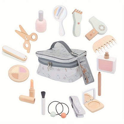 Wooden Play House Toy Children's Simulation Dressing Table Makeup Toy Girl Little Princess Set Cosmetics, Suitable For Children Over 3 Years Old Halloween Christmas gift