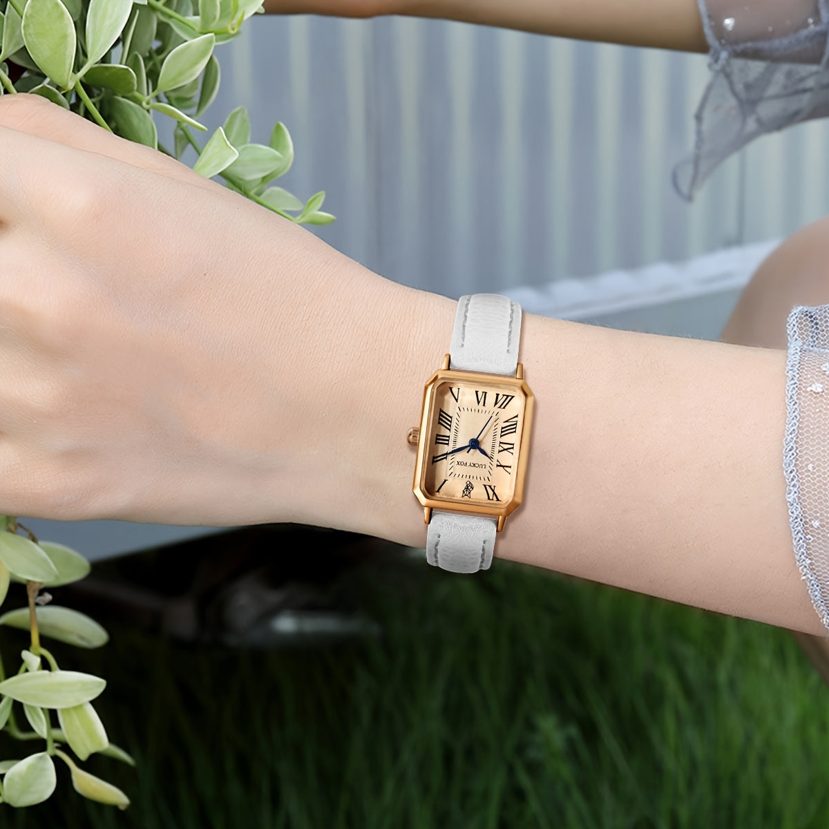 LUCKYFOX Women'S Elegant Vintage Square Roman Numeral Quartz Watch with Brown Faux Leather Strap, Golden-Tone Case & Dial - Non, Battery Operated, Luxury Accessory, Luxury Wristwatch, Classic Watch Design, Durable Watchband
