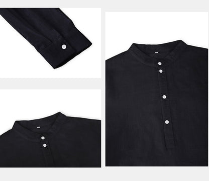 Classic Design Cotton Boat Neck Henley Shirt, Men's Casual Fit Vintage Style Long Sleeve Top For Spring Fall