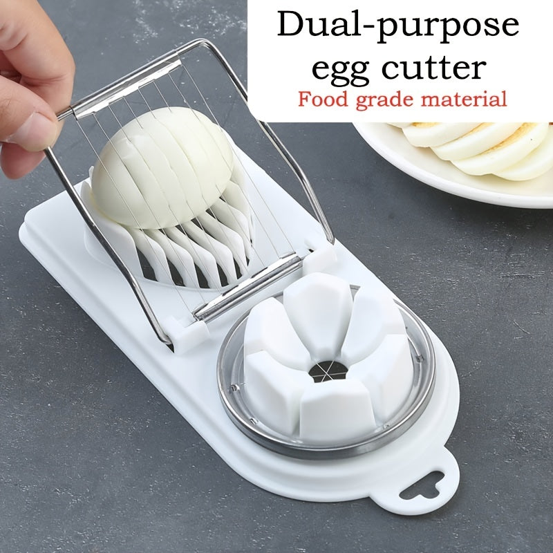 Compact 2-in-1 Egg Slicer & Cutter - Perfect for Hard-Boiled Eggs, Includes Fruit Divider, Durable Plastic/Metal, Easy to Use, Ideal for Small Kitchens, 19.71x8.79 cm, Single Egg Slicer