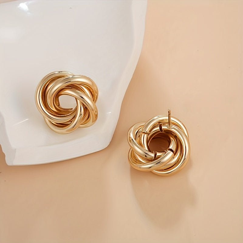 Simple Circle Flower Shape Earrings Plated Color Ear Jewelry For Women Girls