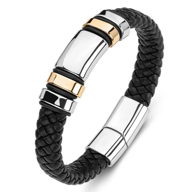 New Fashion Men's Personality Creative Design Faux Leather Glossy Four Ring Bracelet Hip Hop Trend Jewelry