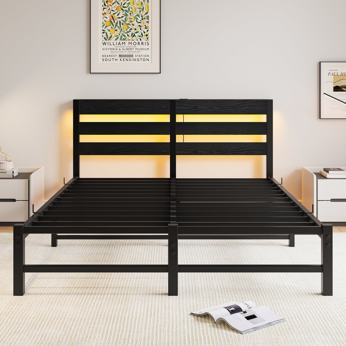 Metalowe Łóżko z Oświetleniem LED i USB 90/120/140cm