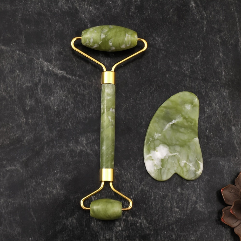Jade Roller And Gua Sha Tools Set, Skin Care Massager, Jade Facial Roller, Natural Jade Facial Roller, Massage Tool For Face, Eyes, Neck And Body, Beauty Tool