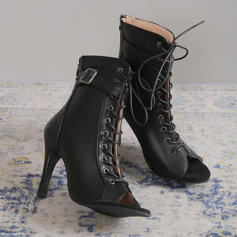 Fish Mouth Cross Strap Ring Ankle Buckle Women's High Heels