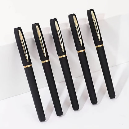 5pcs Large Black Golden Matte Rod Bullet Tip Black 0.5mm Gel Pen For Business Office Signature, Gel Pen For Students