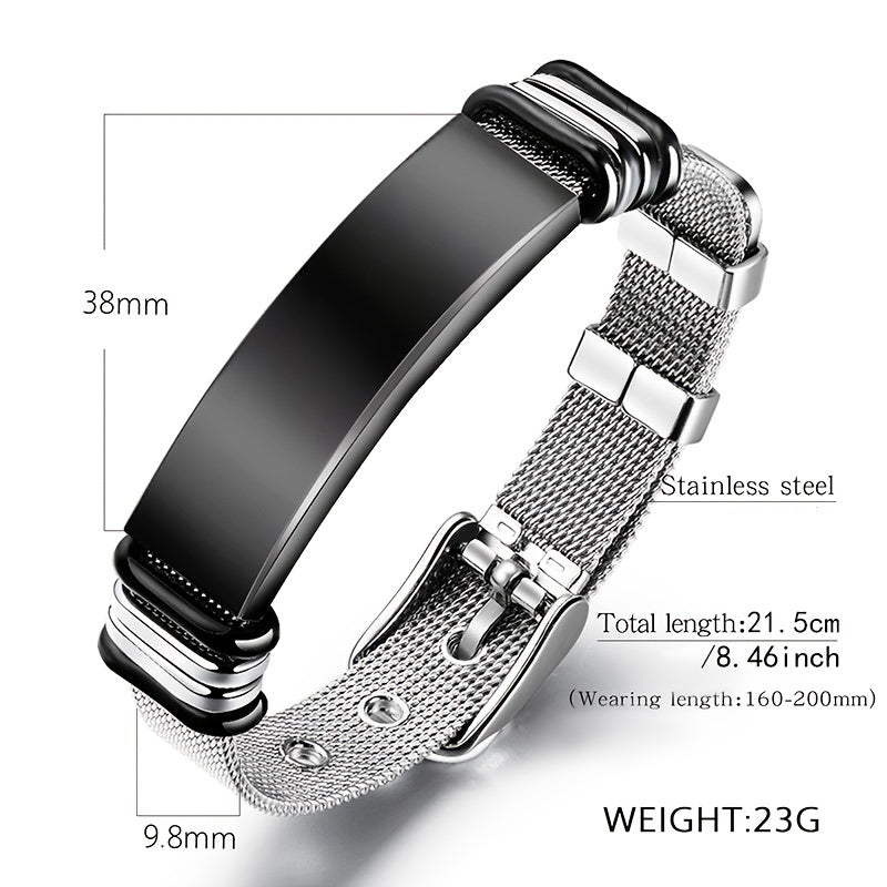 European and American Style Titanium Stainless Steel Bracelet with Stainless Steel Mesh Band, Unisex Jewelry