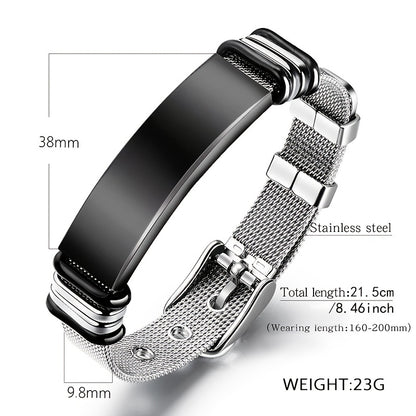 European and American Style Titanium Stainless Steel Bracelet with Stainless Steel Mesh Band, Unisex Jewelry