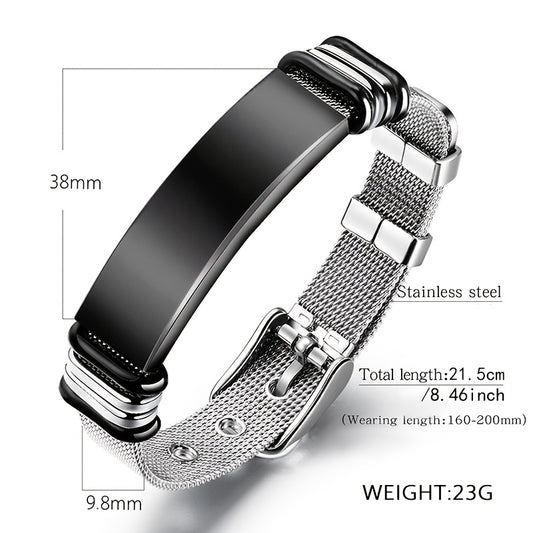 European and American Style Titanium Stainless Steel Bracelet with Stainless Steel Mesh Band, Unisex Jewelry