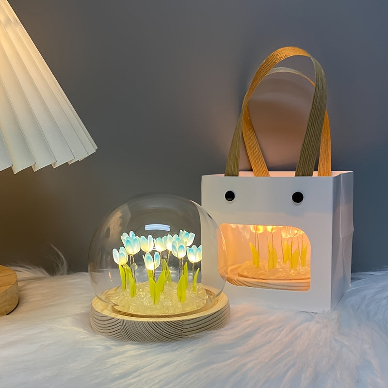 1pc Tulips Gifts For Women Flower Gifts For Her Gifts For Women Birthday Xmas Gift For Mom, Artificial Decor In Glass Dome With Led Light Night Light, Women Gifts For Her, Mom, Christmas Gift