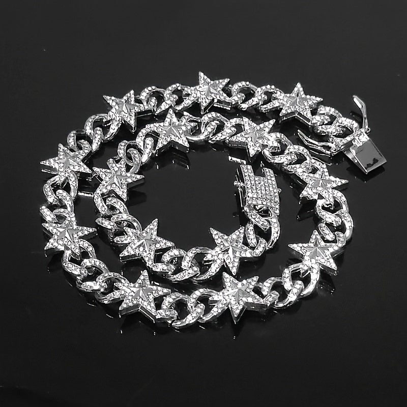 Cuban Hip Hop Hot Artificial Diamond Pentagram Chain Fashion Necklace