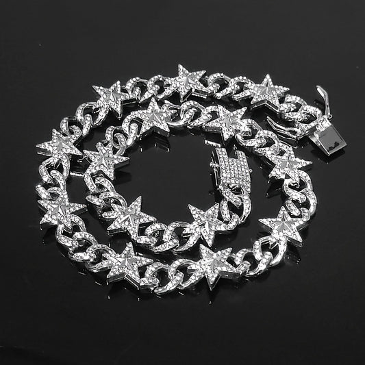Cuban Hip Hop Hot Artificial Diamond Pentagram Chain Fashion Necklace
