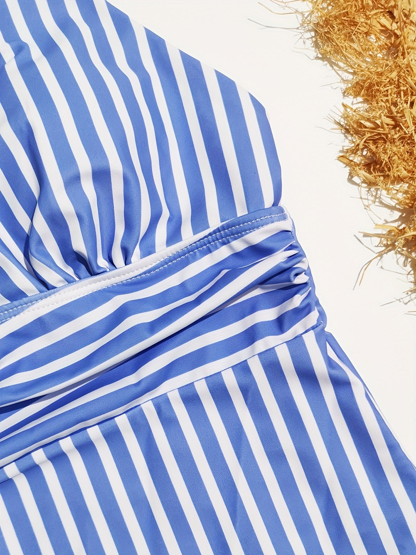 Striped Print Stretchy One Piece Swimsuit, Deep V Neck Tummy Control High Cut Bathing Suit, Women's Swimwear & Clothing