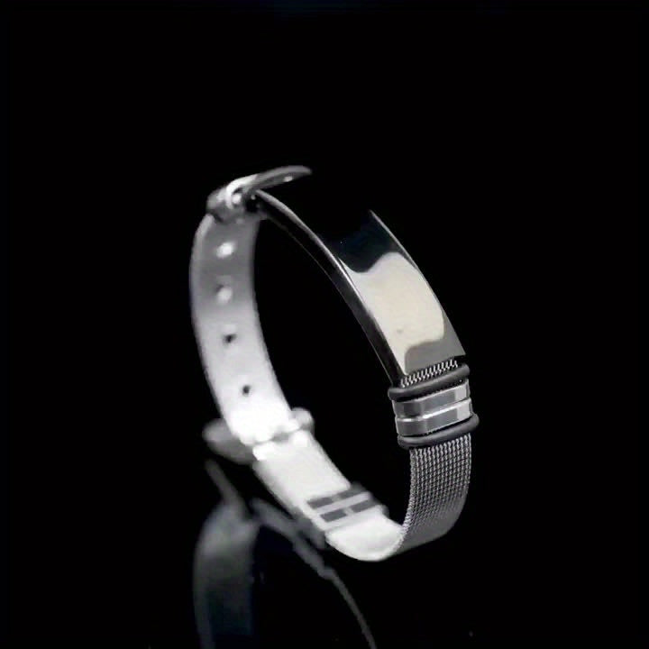 European and American Style Titanium Stainless Steel Bracelet with Stainless Steel Mesh Band, Unisex Jewelry
