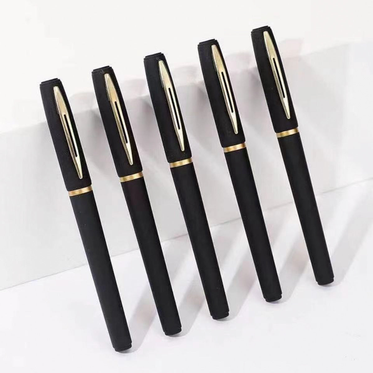 5pcs Large Black Golden Matte Rod Bullet Tip Black 0.5mm Gel Pen For Business Office Signature, Gel Pen For Students