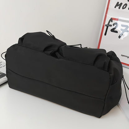 Drawstring Detail Crossbody Bag, Large Capacity Shoulder Bag, Fashion Zipper Bag With Bag Charm