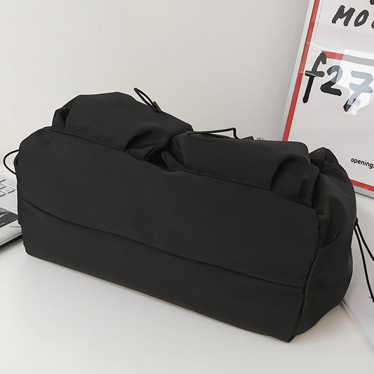 Drawstring Detail Crossbody Bag, Large Capacity Shoulder Bag, Fashion Zipper Bag With Bag Charm