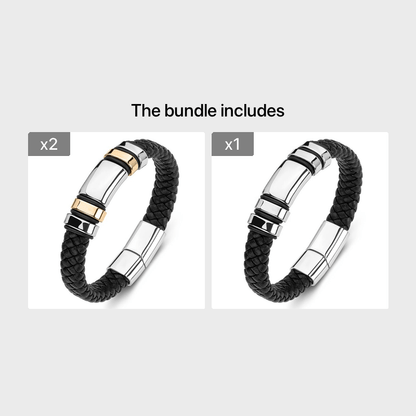 New Fashion Men's Personality Creative Design Faux Leather Glossy Four Ring Bracelet Hip Hop Trend Jewelry