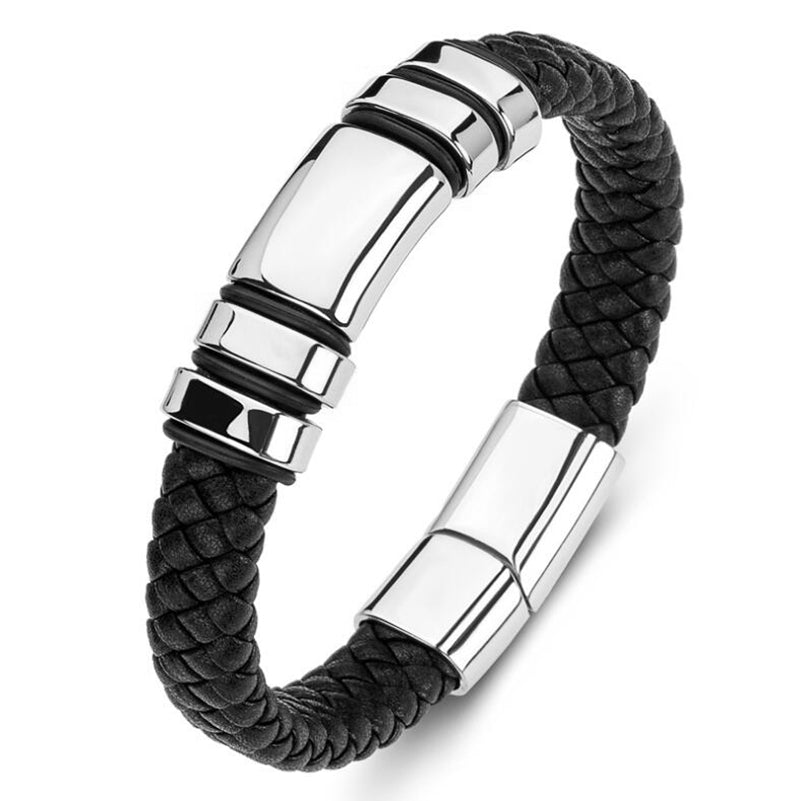 New Fashion Men's Personality Creative Design Faux Leather Glossy Four Ring Bracelet Hip Hop Trend Jewelry