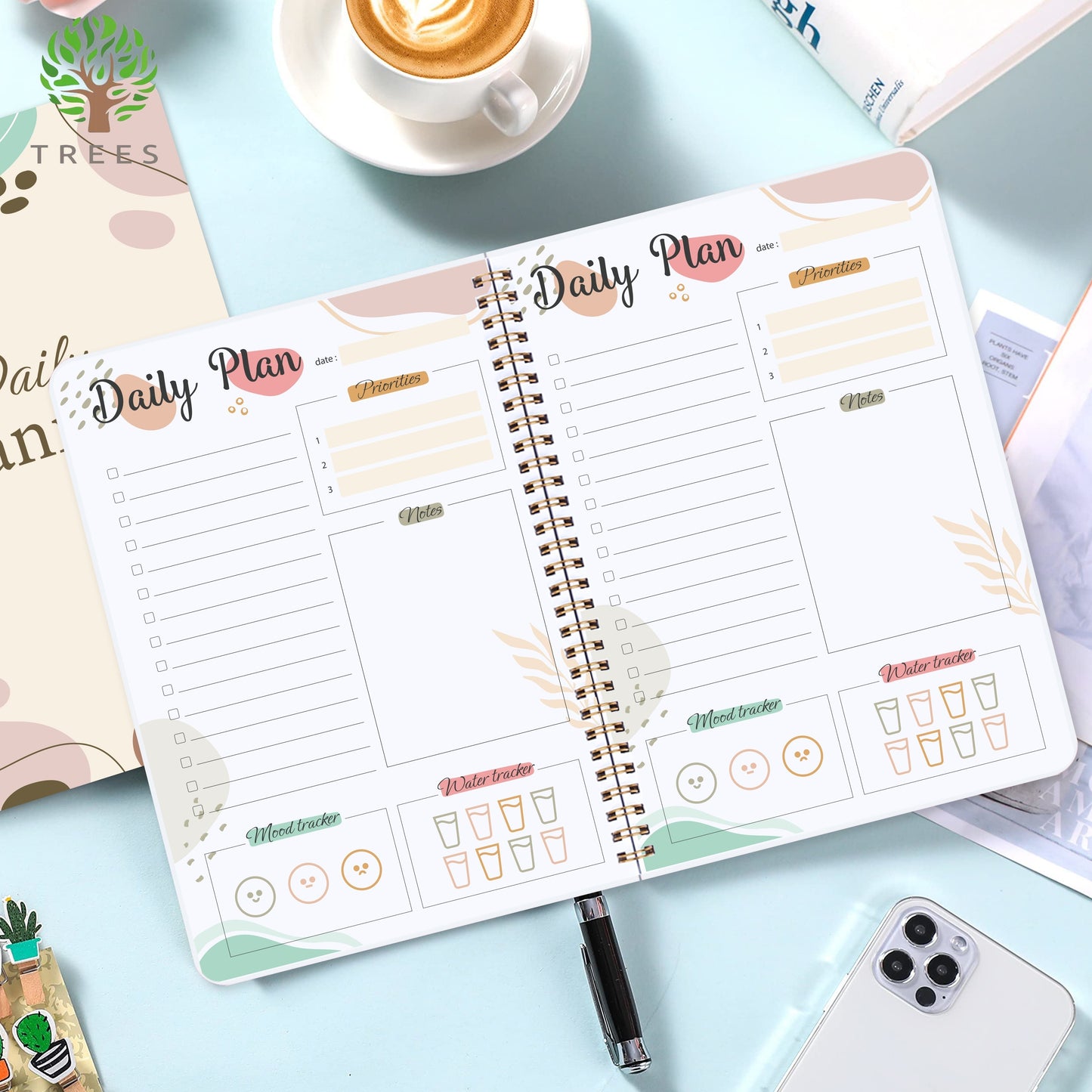 Stay Organized & On Track: 1pc Daily Planner Undated To-Do List Notebook With Priorities, Notes, Mood & Water Tracker - 8*5.5 - 52 Sheets
