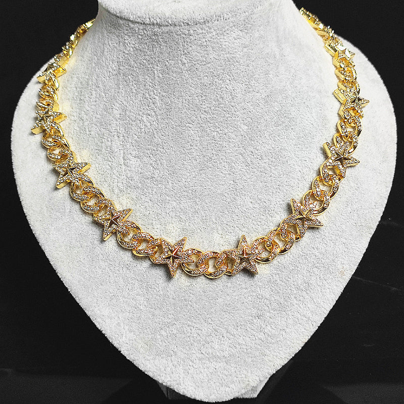 Cuban Hip Hop Hot Artificial Diamond Pentagram Chain Fashion Necklace