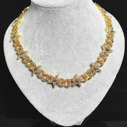 Cuban Hip Hop Hot Artificial Diamond Pentagram Chain Fashion Necklace