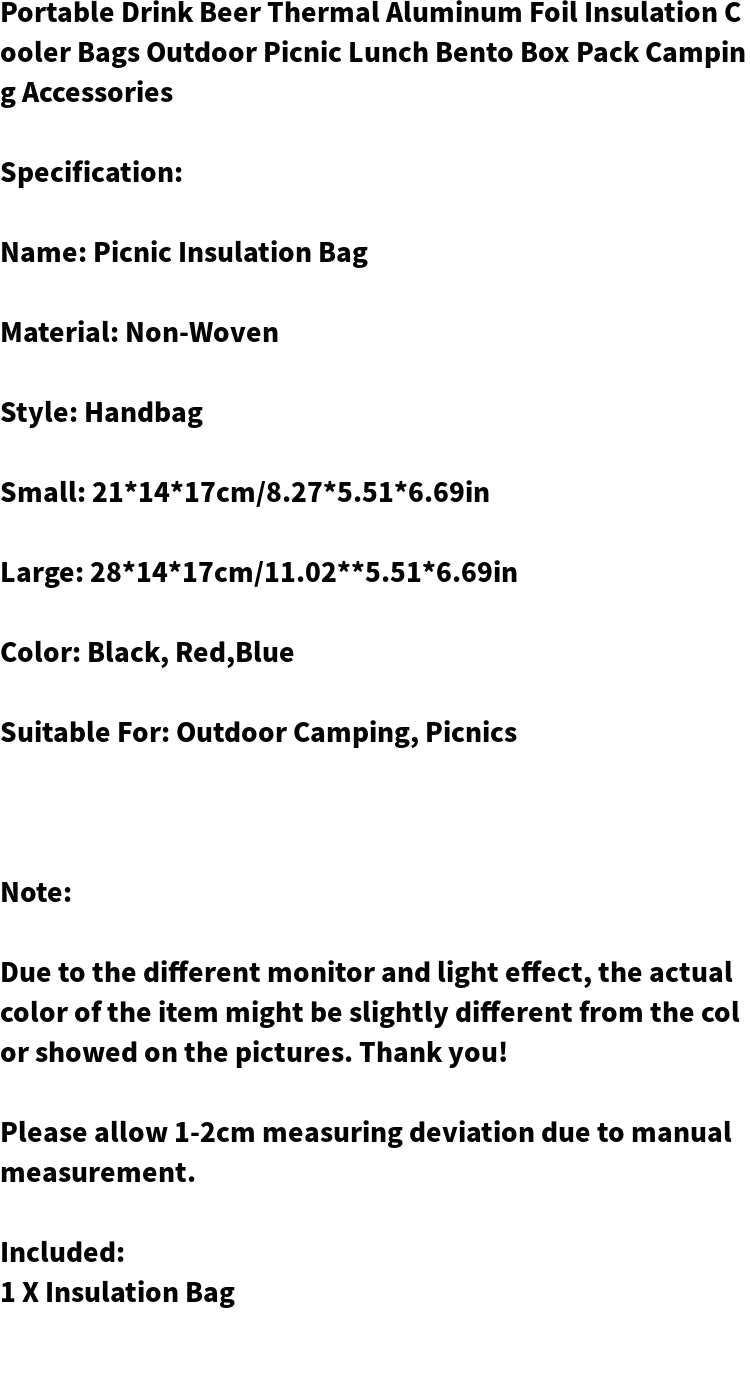 1pc Insulated Cooler Bag for Drinks and Lunch - Portable and Durable Aluminum Foil Material - Keep Your Food and Drinks Fresh and Cold All Day