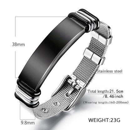 European and American Style Titanium Stainless Steel Bracelet with Stainless Steel Mesh Band, Unisex Jewelry