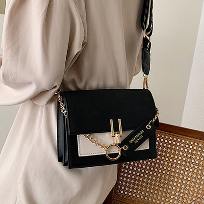 Trendy Flap Square Bag, Women's Fashion Faux Leather Purse, Stylish Chain Decor Crossbody Bag