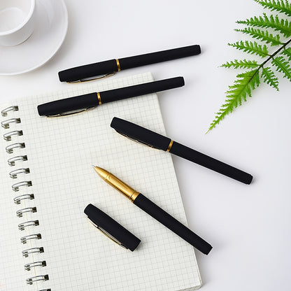 5pcs Large Black Golden Matte Rod Bullet Tip Black 0.5mm Gel Pen For Business Office Signature, Gel Pen For Students