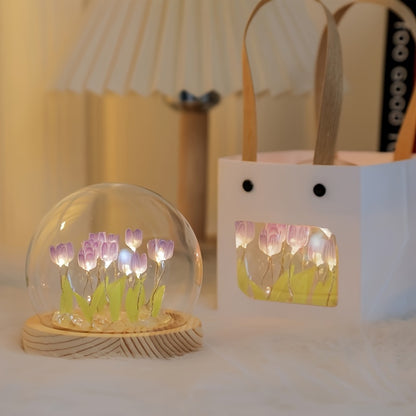 1pc Tulips Gifts For Women Flower Gifts For Her Gifts For Women Birthday Xmas Gift For Mom, Artificial Decor In Glass Dome With Led Light Night Light, Women Gifts For Her, Mom, Christmas Gift