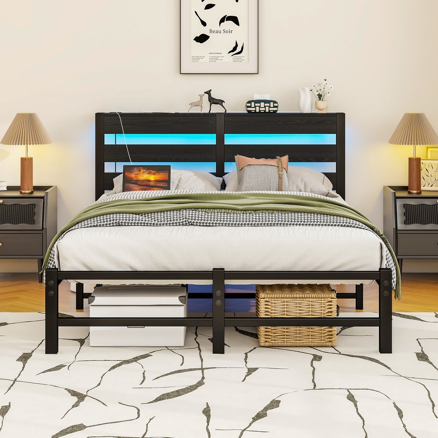 Metalowe Łóżko z Oświetleniem LED i USB 90/120/140cm