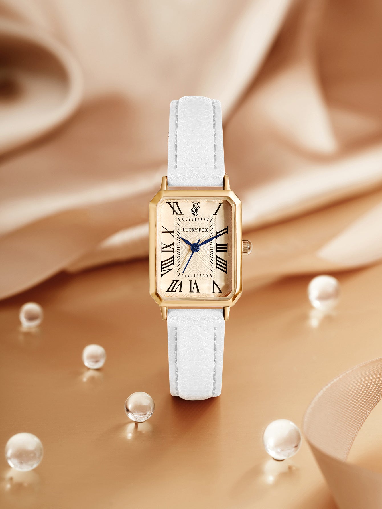 LUCKYFOX Women'S Elegant Vintage Square Roman Numeral Quartz Watch with Brown Faux Leather Strap, Golden-Tone Case & Dial - Non, Battery Operated, Luxury Accessory, Luxury Wristwatch, Classic Watch Design, Durable Watchband