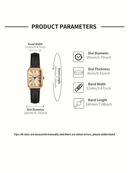 LUCKYFOX Women'S Elegant Vintage Square Roman Numeral Quartz Watch with Brown Faux Leather Strap, Golden-Tone Case & Dial - Non, Battery Operated, Luxury Accessory, Luxury Wristwatch, Classic Watch Design, Durable Watchband